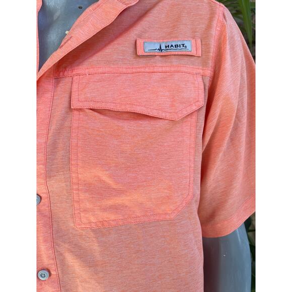 Habit Button Down Fishing Hiking Short Sleeve Orange Shirt Men's Size Medium - Picture 2 of 9